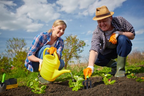 Team of landscapers planning a garden project